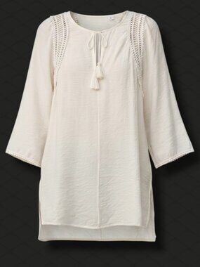 Robin Piccone Cream White Open Knit Tassel Boho Tunic S
